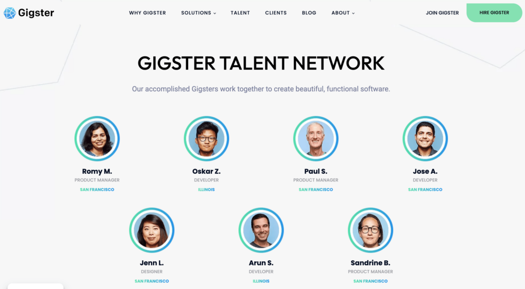 Homepage of Gigster