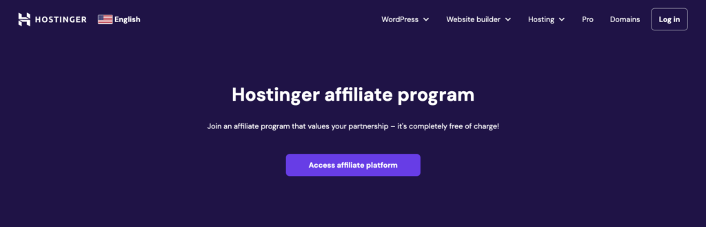 Hostinger Affiliate Program landing page