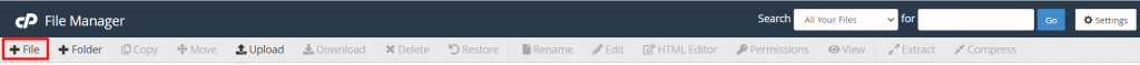 New File option on cPanel.