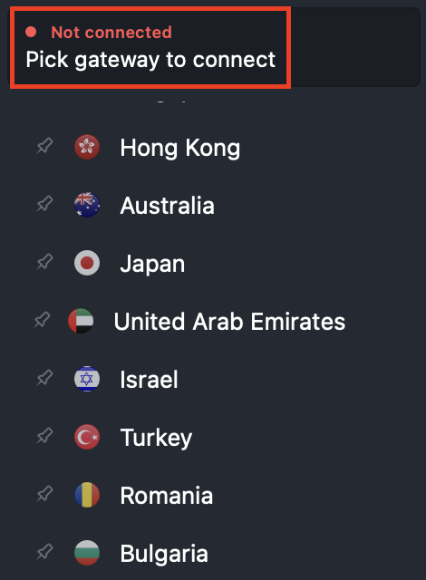 The Not connected message in NordVPN