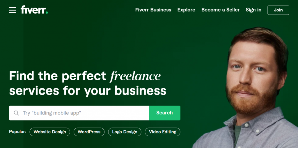 Fiverr website landing page