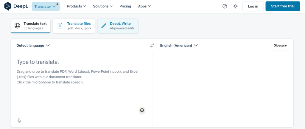 DeepL translator homepage