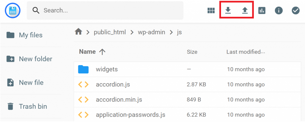 Hostinger's FIle Manager Top Menu