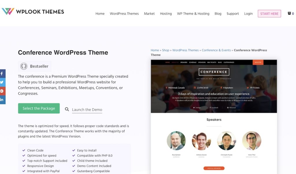 The Conference WordPress theme listing with an image and info