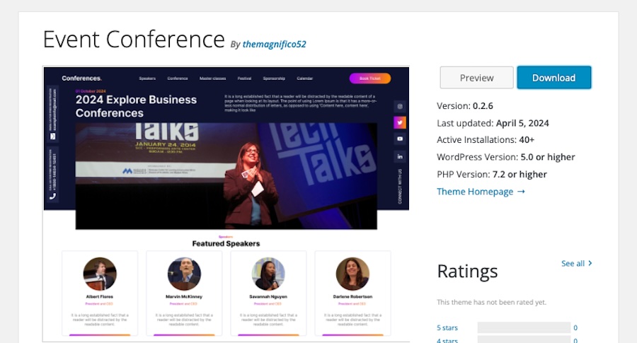 Event Conference theme in the WordPress.org theme library