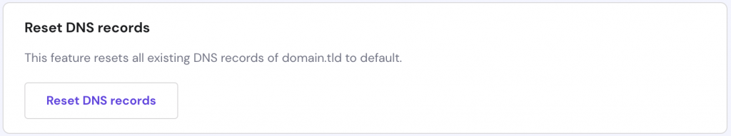 Reset DNS records section closeup