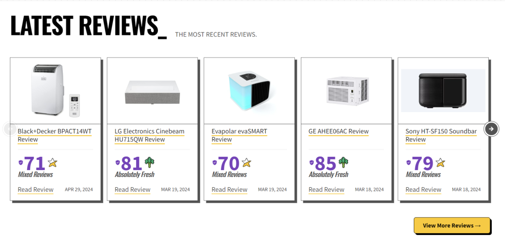 The homepage of Gadget Review