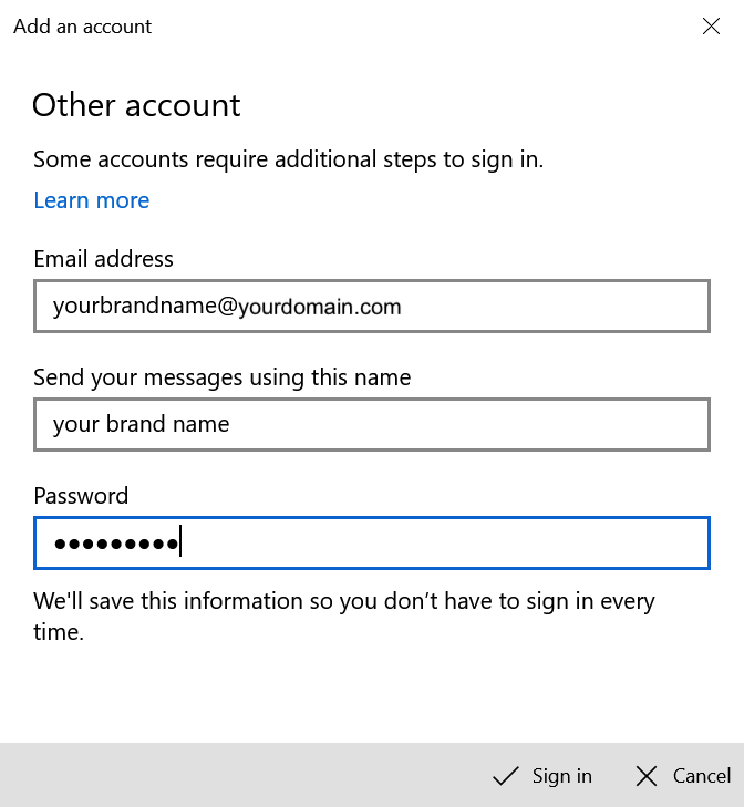 Windows Mail other account setup popup closeup