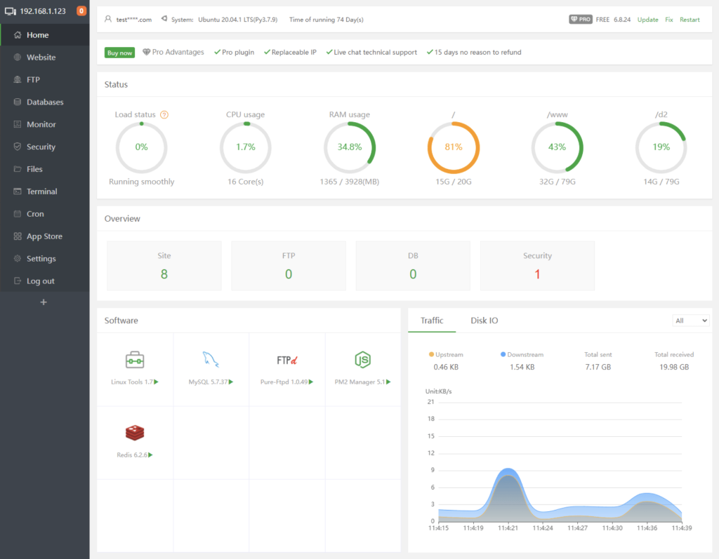 aapanel dashboard