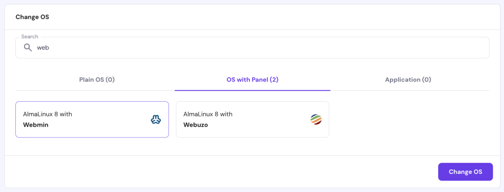 AlmaLinux 8 with Webmin template in hPanel