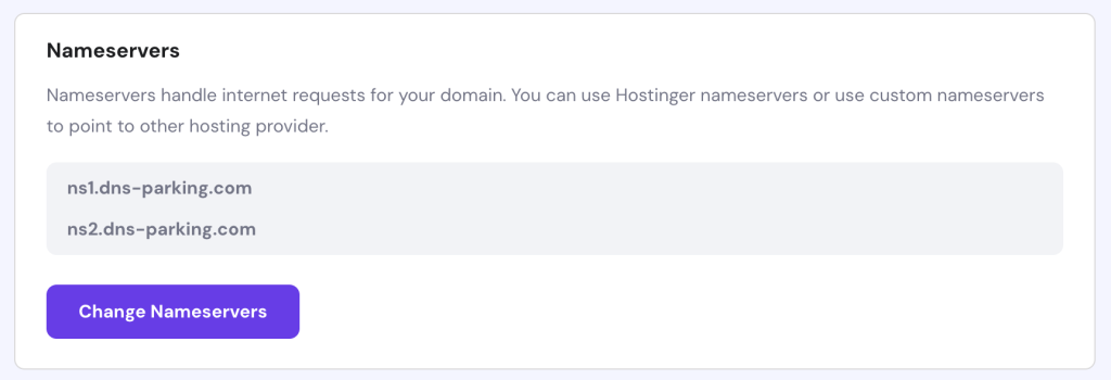 DNS nameservers configuration in hPanel