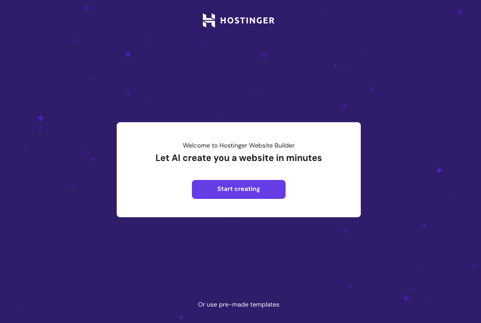 Hostinger Website Builder setup page