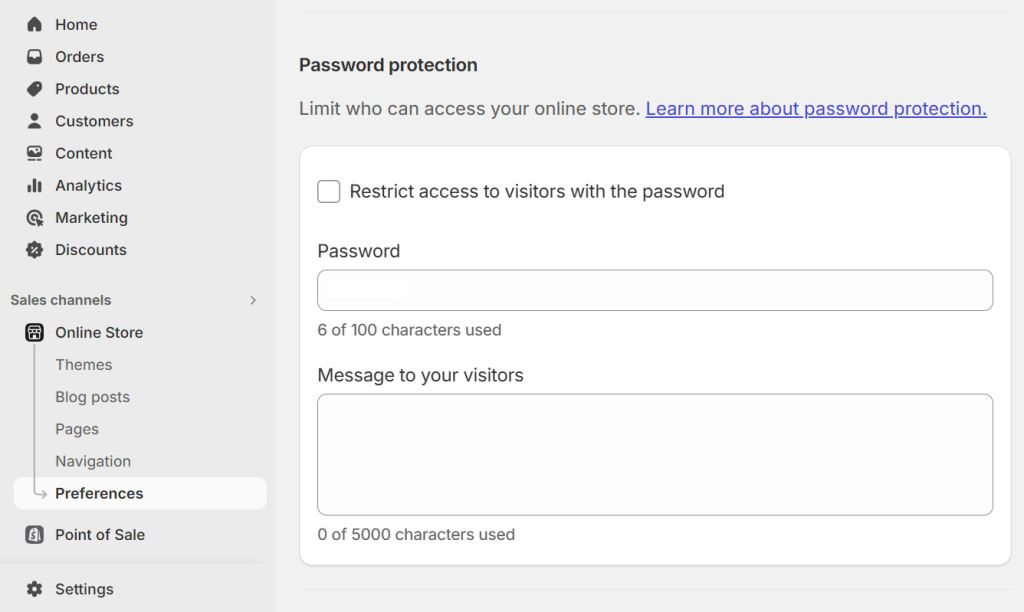Shopify password protection feature