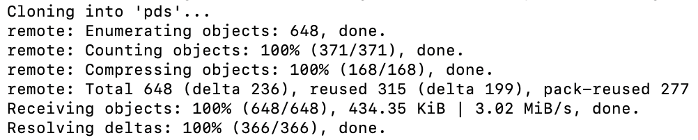 The successful cloning process output on Terminal