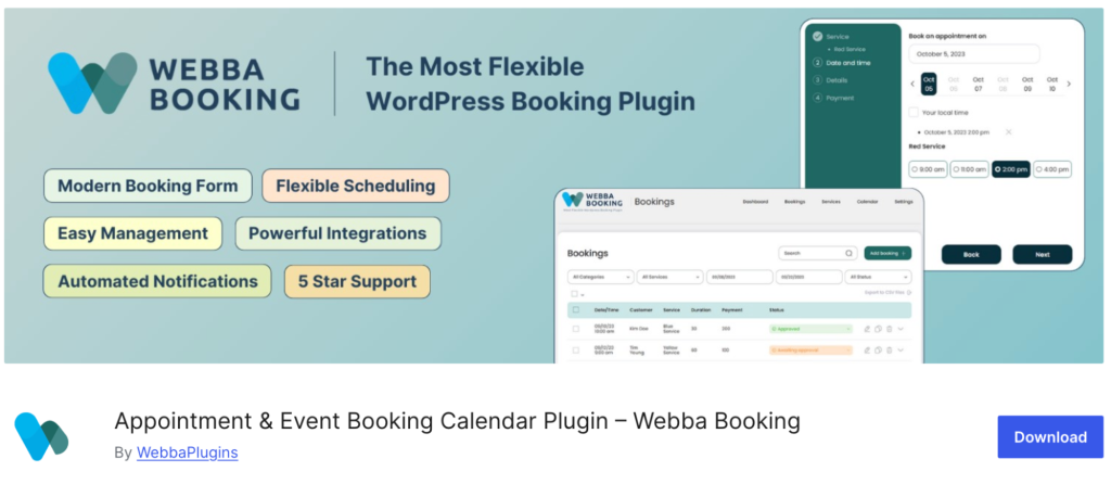 Webba Booking plugin banner
