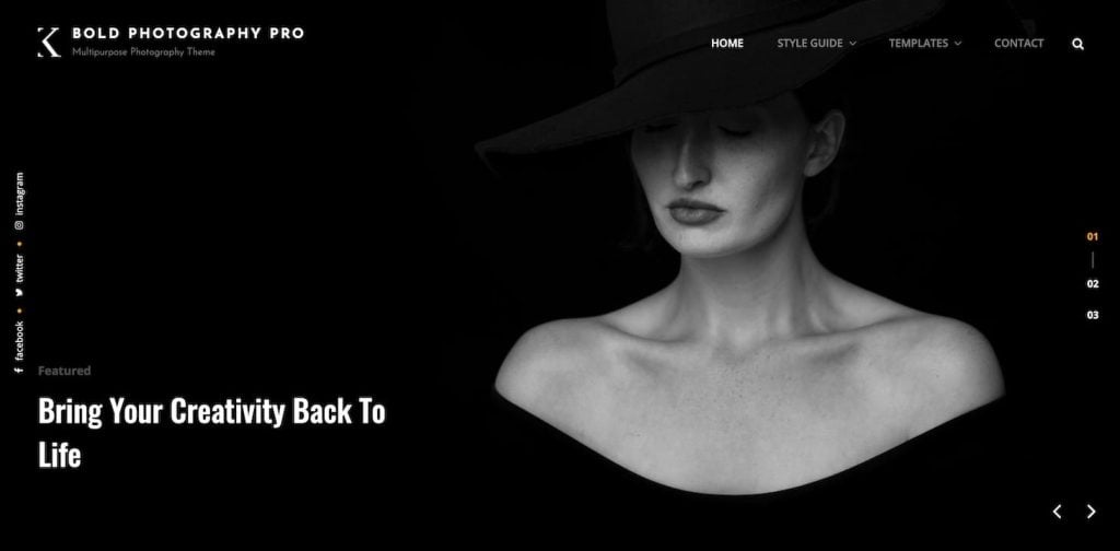 Bold photography black demo website