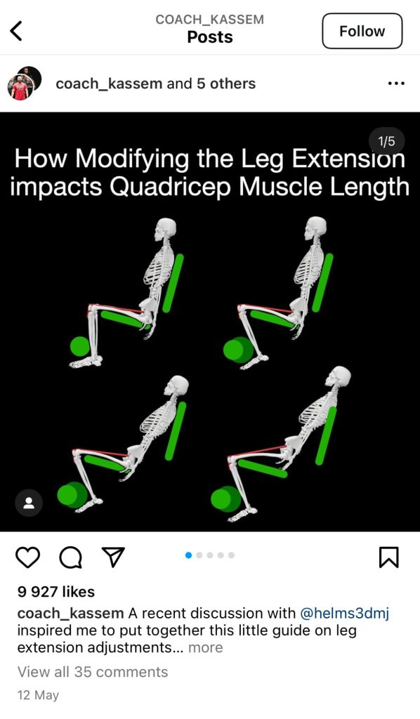 Example of a fitness social media post by Coach Kassem on Instagram