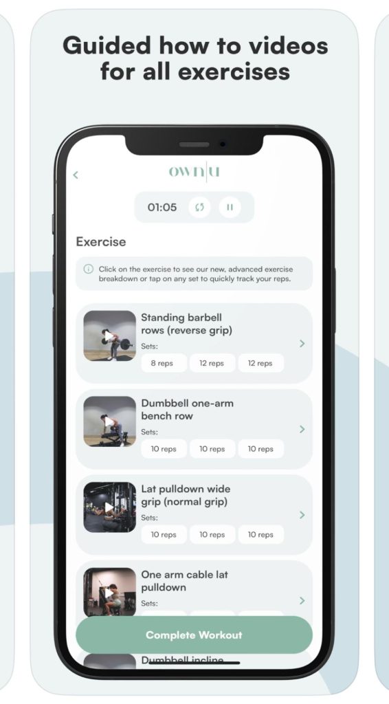 Mockup of the OWNU strength and gym training app from Apple App Store