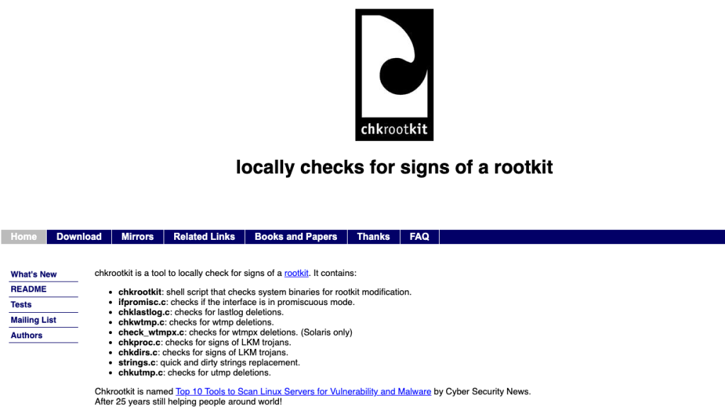 Chkrootkit homepage