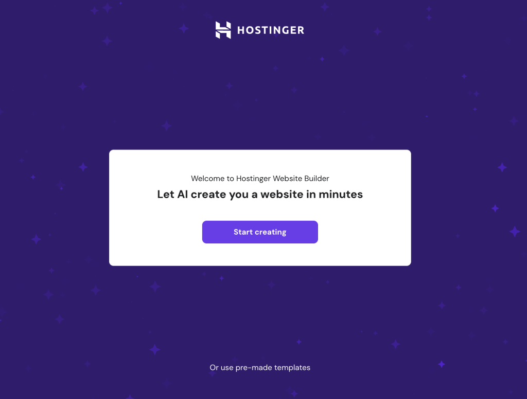 Hostinger Website Builder startup page
