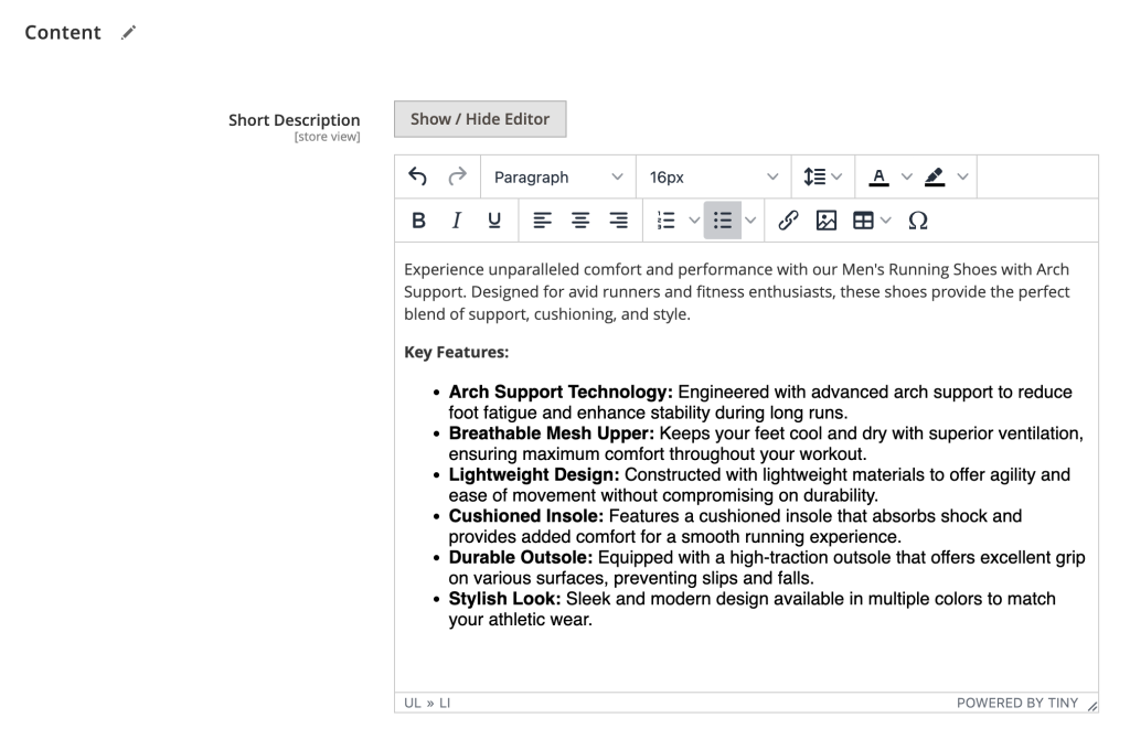 The Short Description editor in Magento
