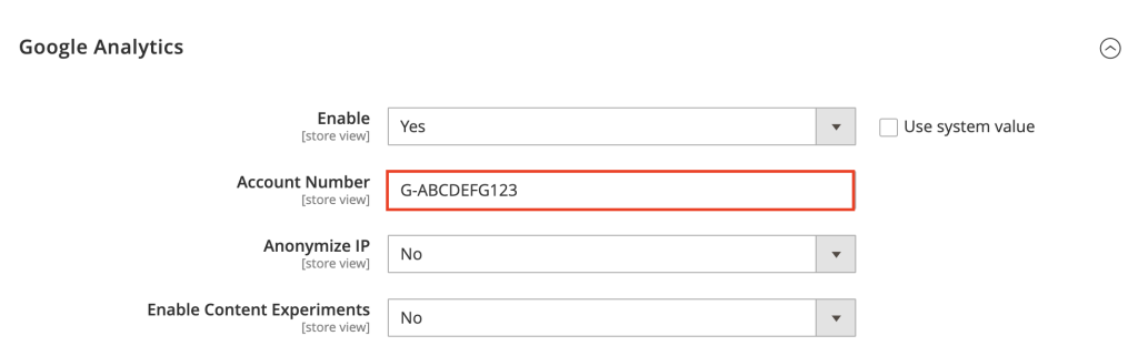 The Google Analytics Account Number field in Magento
