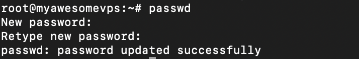 Terminal confirms an account password is updated successfully