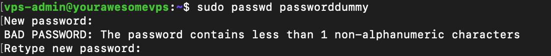 Terminal warns user of a bad password