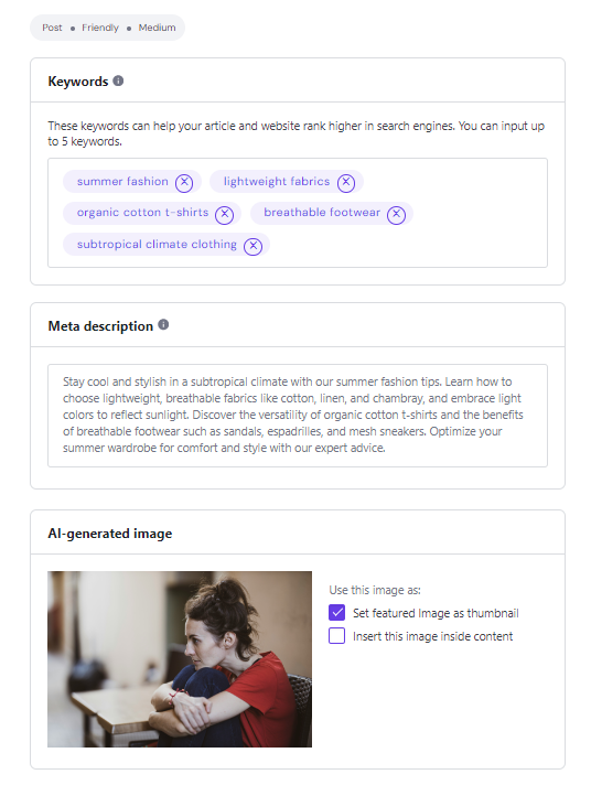 The Hostinger AI Content Creator content draft result.