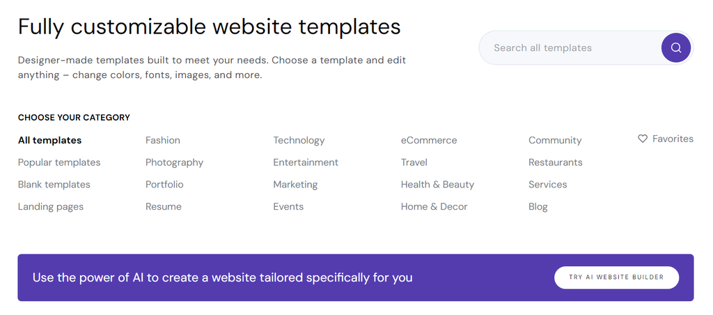 Hostinger Website Builder templates