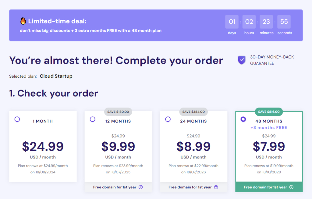 Hostinger's checkout page