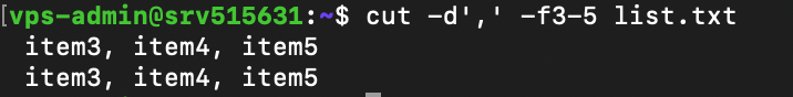 cut command extracts sections from a comma-separated list