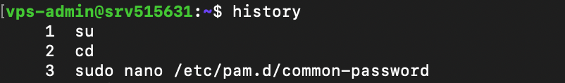 history command prints Terminal history