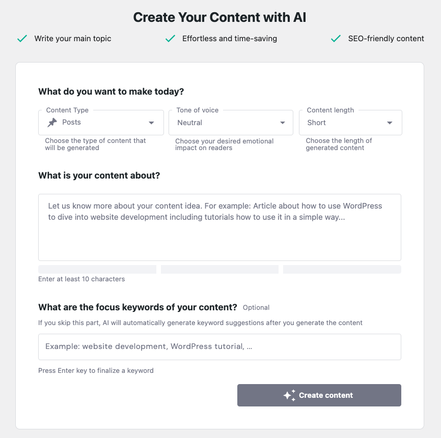 Hostinger AI Content Creator in WordPress dashboard