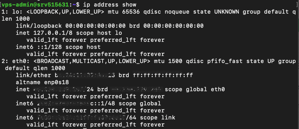 ip command shows the system IP address information