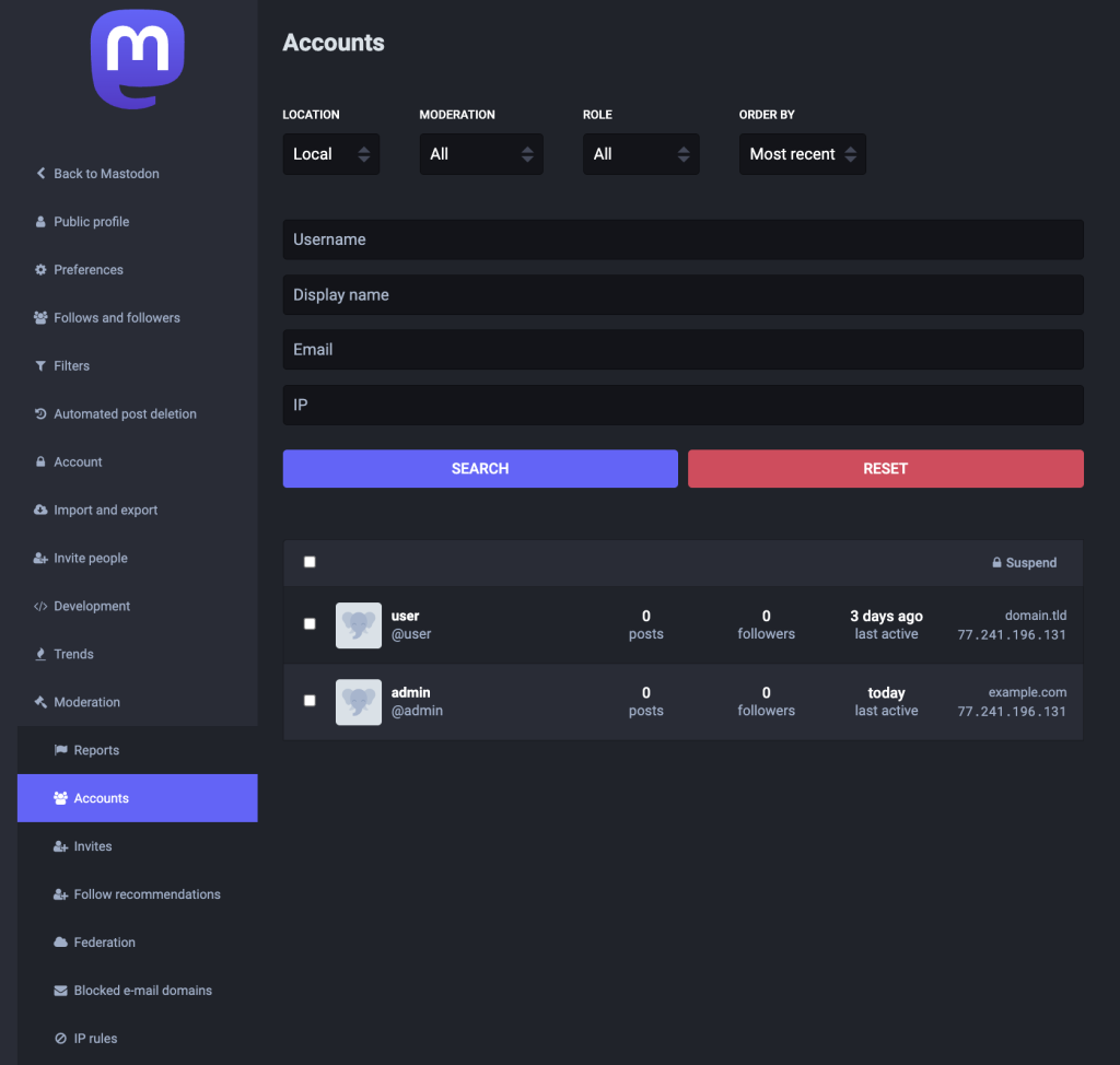 Mastodon's Moderation options