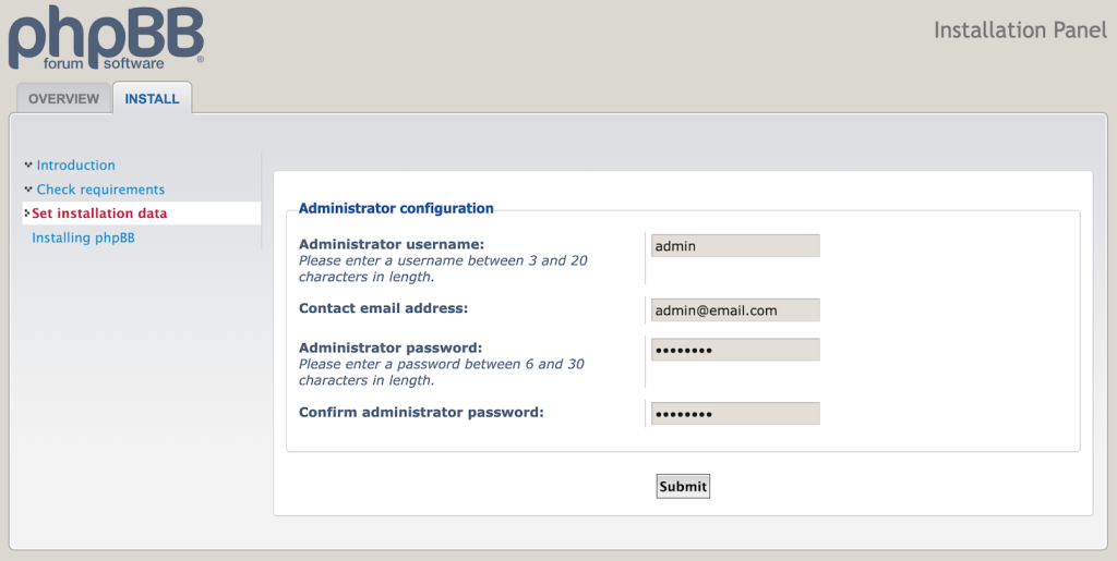 phpBB's admin configuration menu