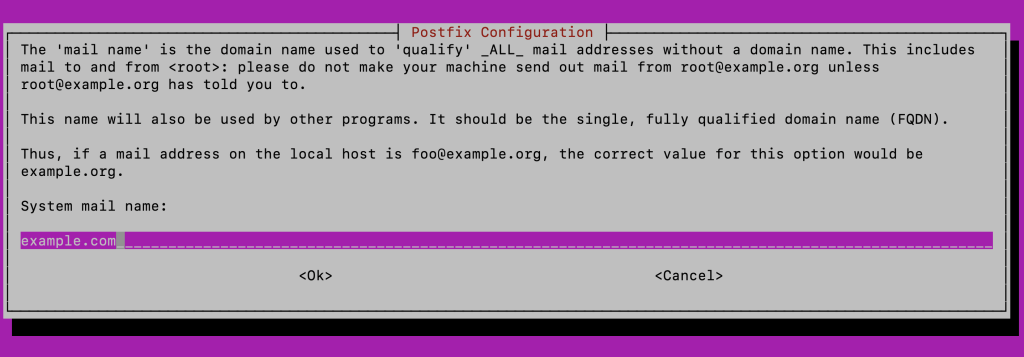 Postfix's System mail name field