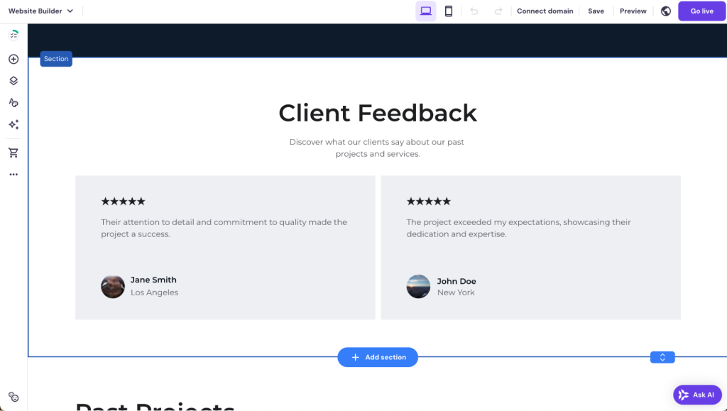 Client feedback page