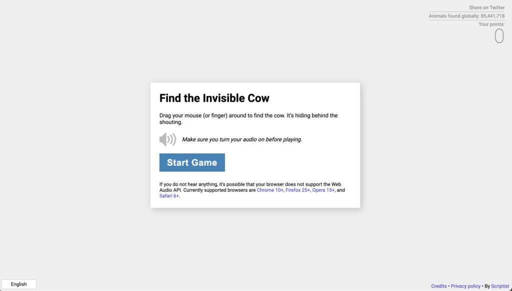 Find the invisible cow homepage