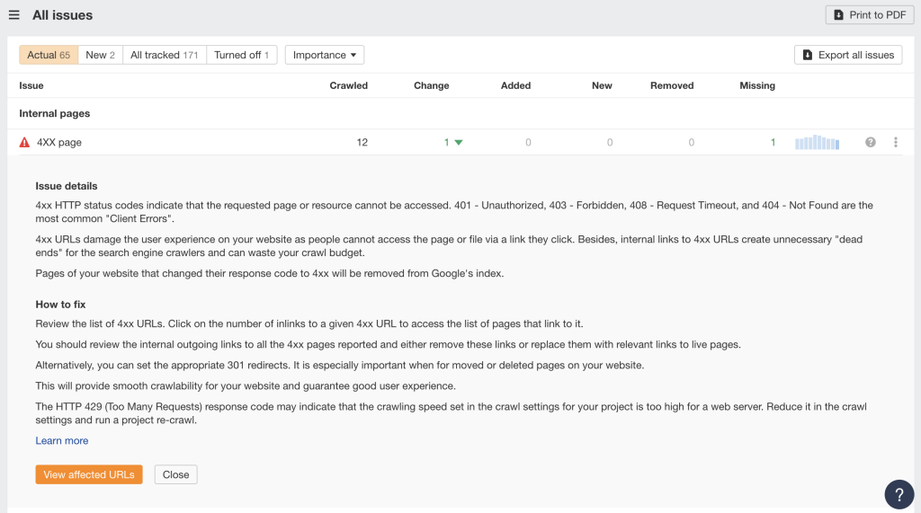 The issue details and how to fix it in Ahrefs site audit