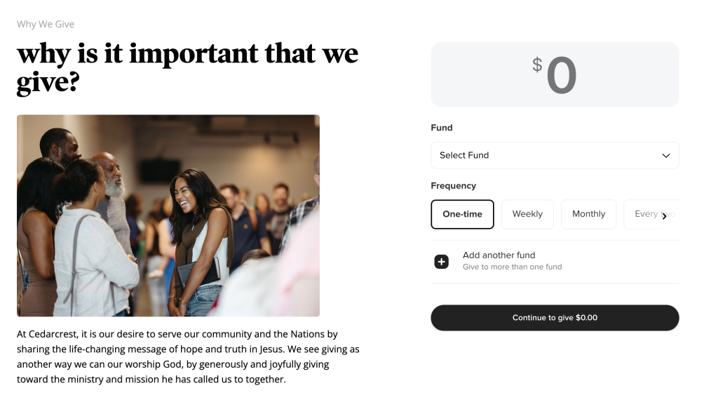Cedarcrest Church give page
