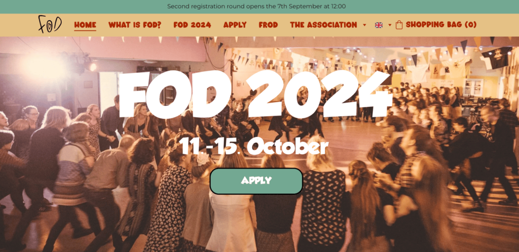 Homepage of FOD, a folk culture festival for young people