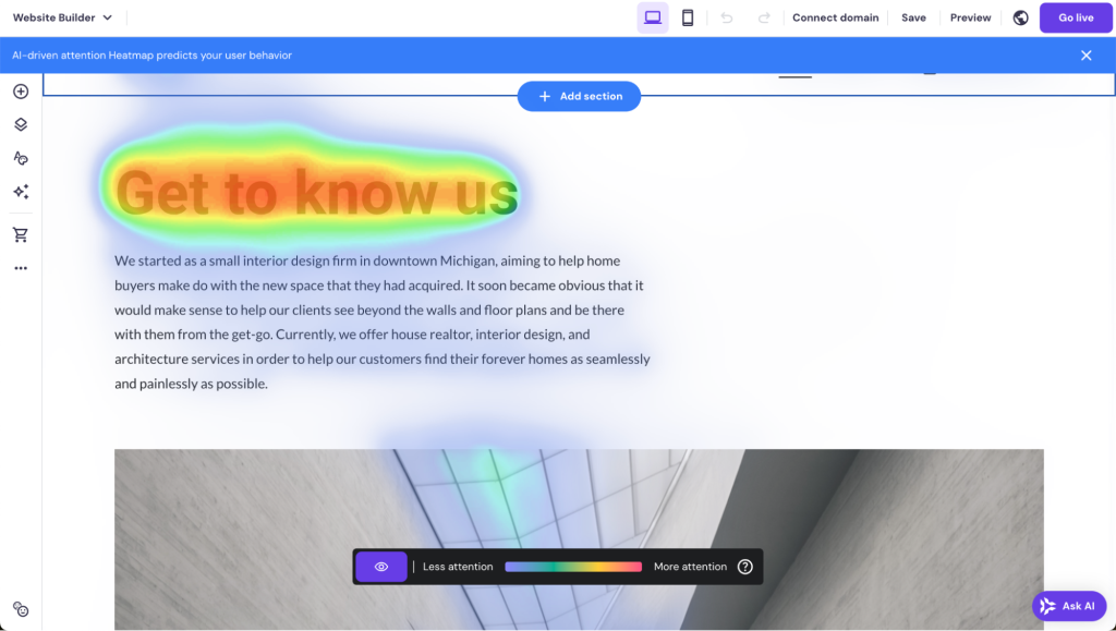 Heatmap tool inside the builder