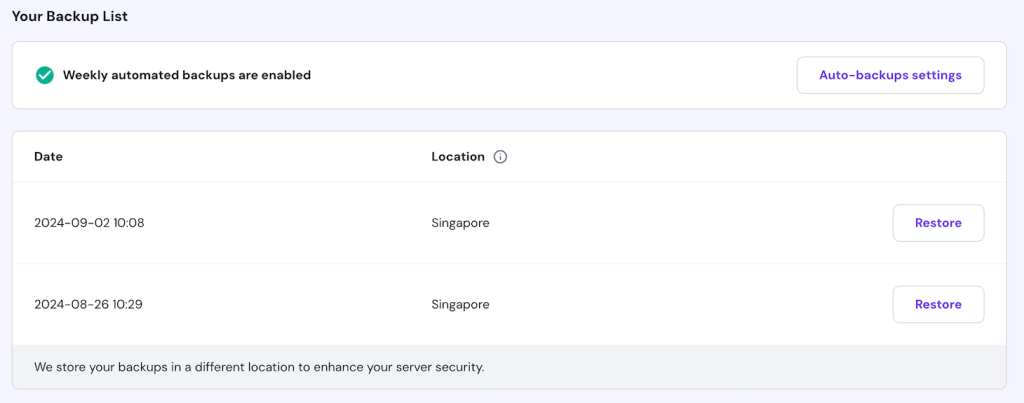 Hostinger automatic backup configuration in hPanel