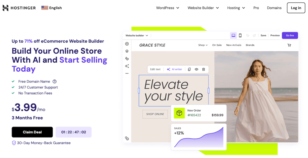 Hostinger eCommerce Website Builder landing page