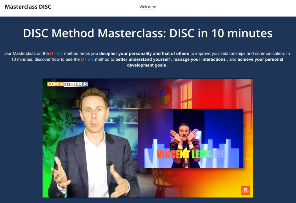 Homepage of Masterclass DISC, events about different personality types