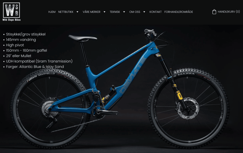 Product page of Wild Slope Bikes, showing one of their bikes