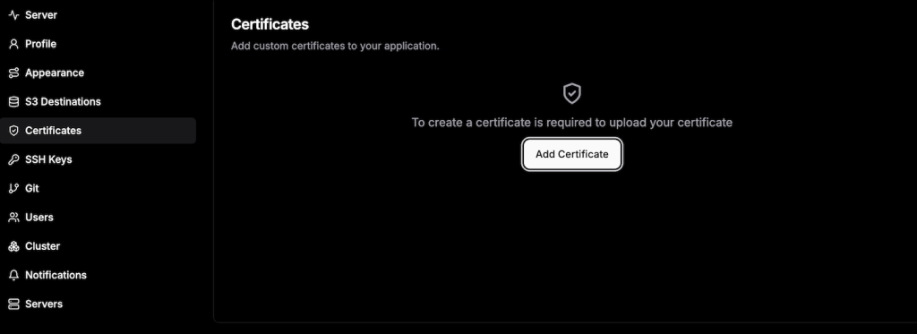 Dokploy dashboard requires manual certificate issuance