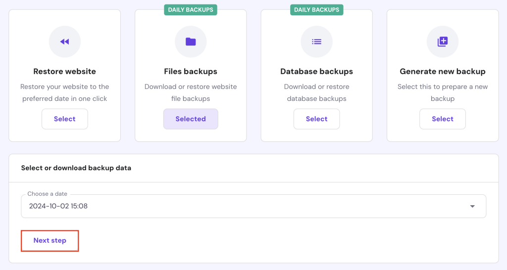 The Select button in hPanel